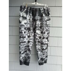 Banana Republic Womens Cropped Joggers French Terry Tie Dye Gray Black L